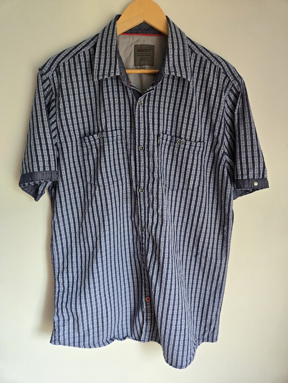 POINT ZERO Black Label Blue Striped Short-Sleeve Cotton Shirt